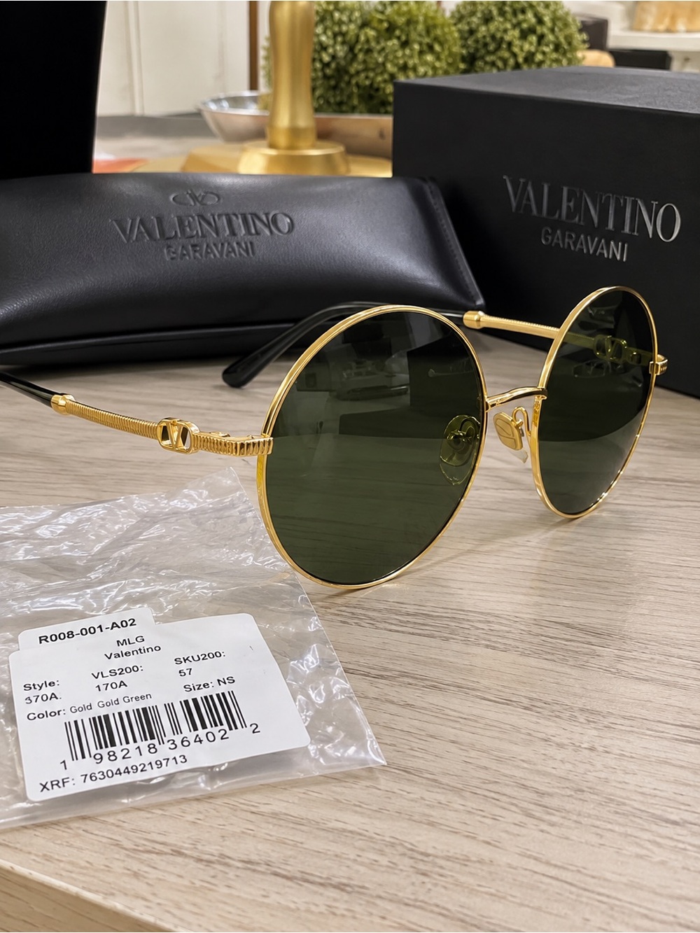 Valentino Garavani Gold Frame Sunglasses with Green Lenses